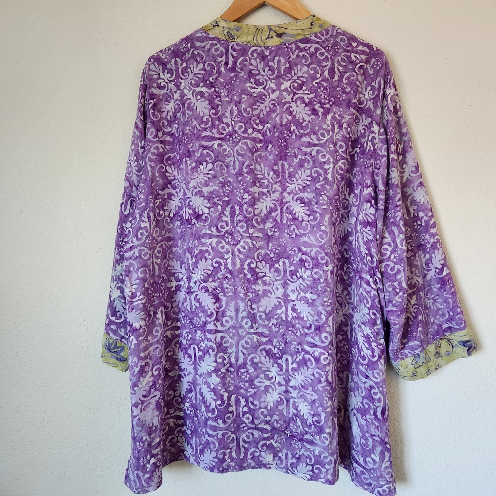 Frivolous by la blend Purple & Green BOHO Long Sleeve Flowy Cardigan , Size 1X - Picture 2 of 6